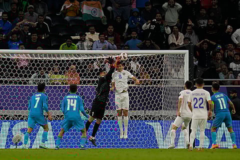 Sunil Chhetri in action against Uzbekistan